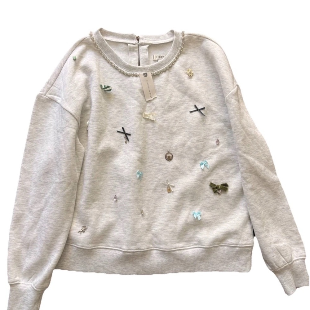 Anthropologie MAEVE Icon Crew Neck Sweatshirt Heather Grey Size XS New